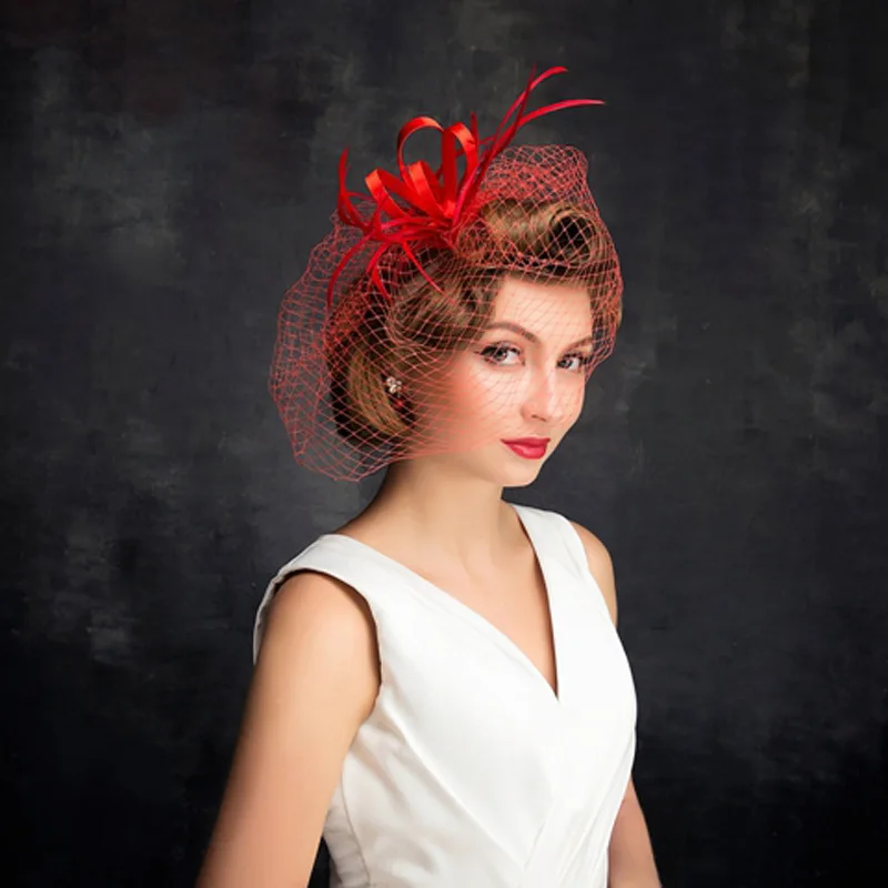Новые модные женские шляпы винтажные перьевые шляпки для невесты с Свадебный ободок вечерние головные уборы