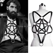 Unisex Handmade Fashion Leather Harness Stars Garters Pentagram Harness Body Bust Bondage Cage