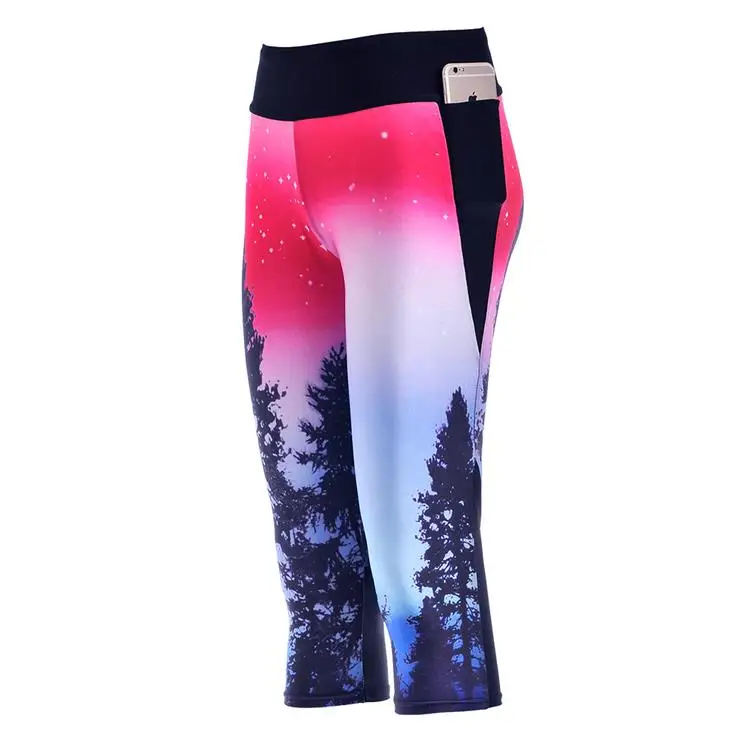 New Women Slim Hip Mid Calf Leggings Sexy Colorful Sky Digital Print font b Fitness b