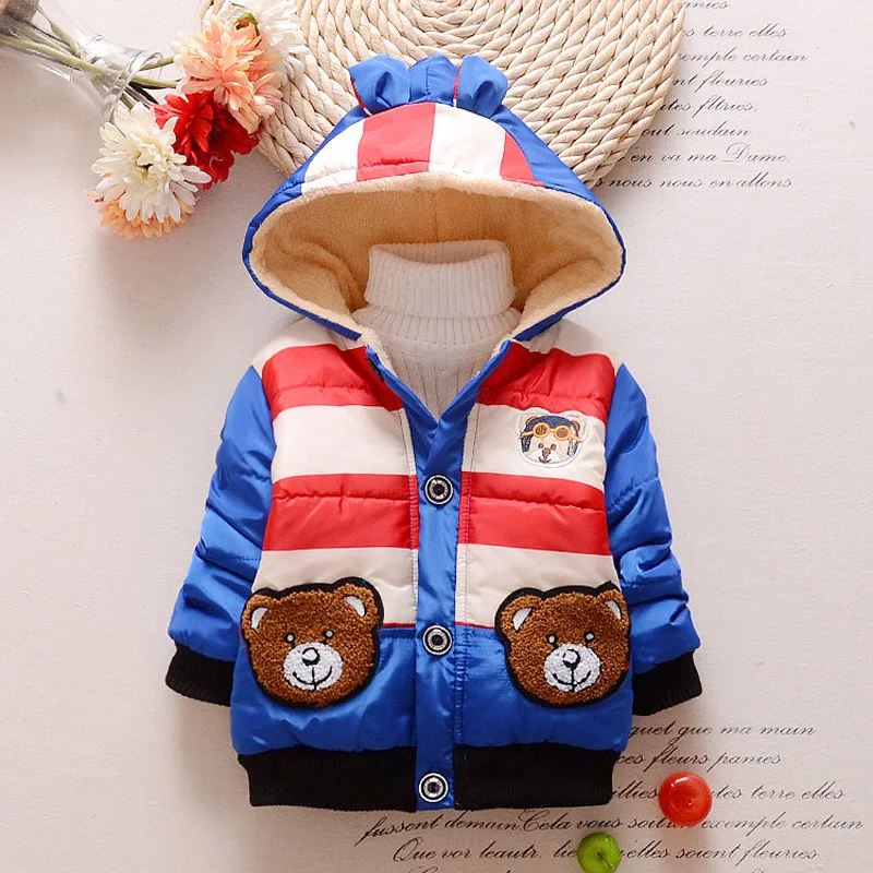 Toddler Boys Jacket 2018 Cartoon Bear Kids Autumn Warm Cotton Hoodies