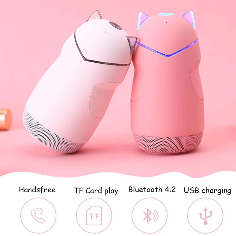 Portable Mini Wireless Bluetooth Speaker Bluetooth 4.2 32G Cat Shape Speakers Support Handfree TF Card Play with LED Light