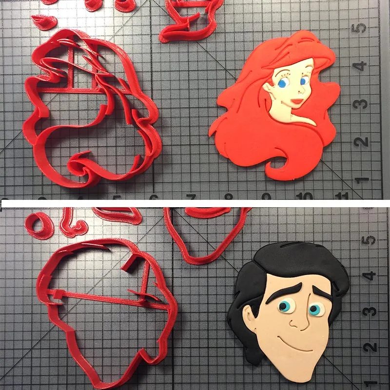 

Fairy Tale The Little Mermaid Ariel and Eric Face Cookie Cutter Character Made 3D Printed Cookie Cutter Set For Cake Decorating