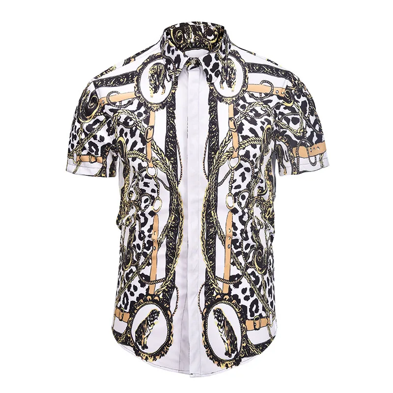 

True Reveler men short sleeve shirts summer design leopard print style animal tiger blouse fashion nightclub tops