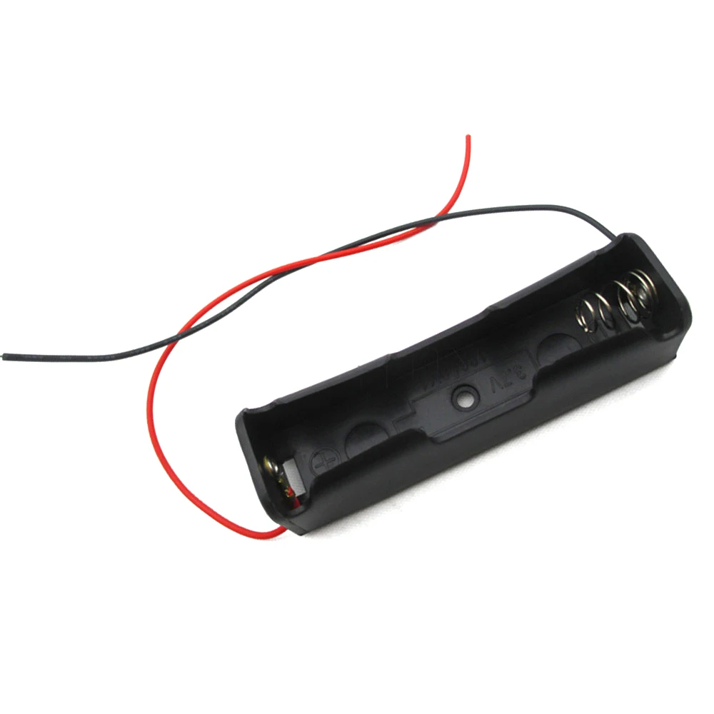 

High Quality 5Pcs/Lot 1 x 18650 Battery 3.7V Plastic Clip Storage Holder Box Battery Container Case Black With Wire Lead