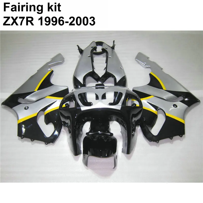 Запасные части для кузова Kawasaki Ninja ZX7R 96 97-03 серебристо-черный комплект