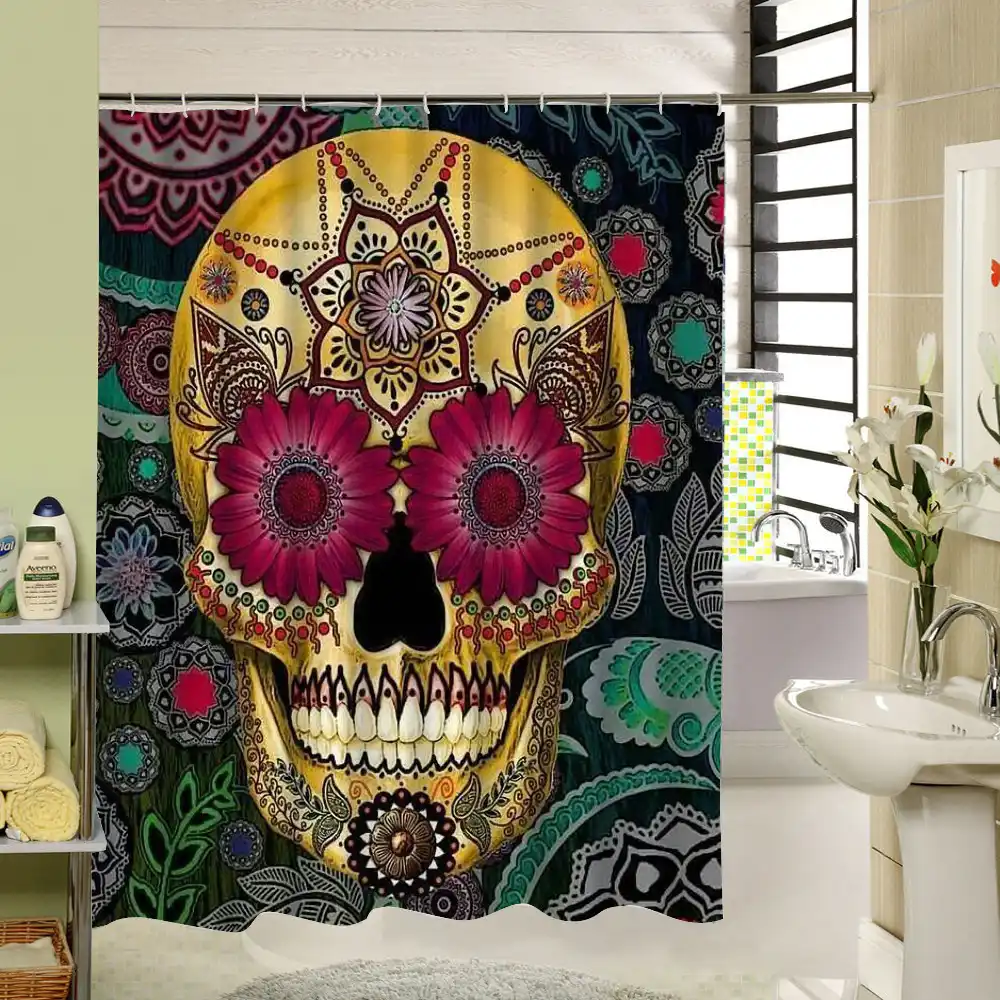 2017 New Cartoon Colored Skull Design Custom Shower Curtain