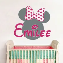Personalizado Nombre de Las Niñas Minnie Mouse Etiqueta de La Pared para Niños Sala de Arte Decorativo de Pared de Vinilo Mural Desmontable Envío libre WallpaperY-607