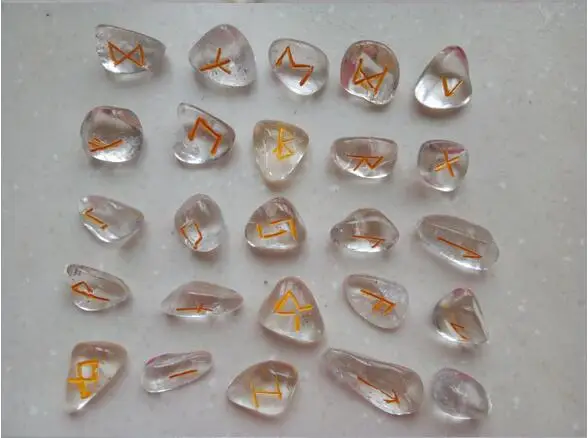Природный Горный кварц Crystal STONE Старший ФУТАРК Набор рун Wicca девичьи руны|runes set|runes