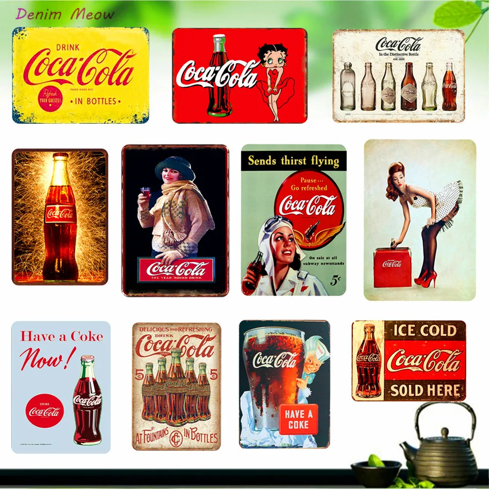 

Ice Cold Drinks Plaque Vintage Coka Cola Metal Posters Shabby Chic Wall Stickers for Pub Bar Cafe Club Tin Sign Home Decor WY21