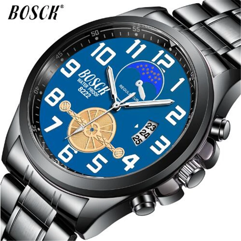 

Men's Waterproof Sport Watch Bosck Top Brand Luxury Wrist Watch Men Stainless Steel Luminous Military Watches Clock Reloj Hombre