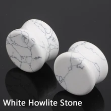Белый Howlite камень ушной расширитель плоти тоннели органические Каменные лепестки пробки измерители носилки пирсинг ювелирные изделия Oreja 5 мм-25 мм