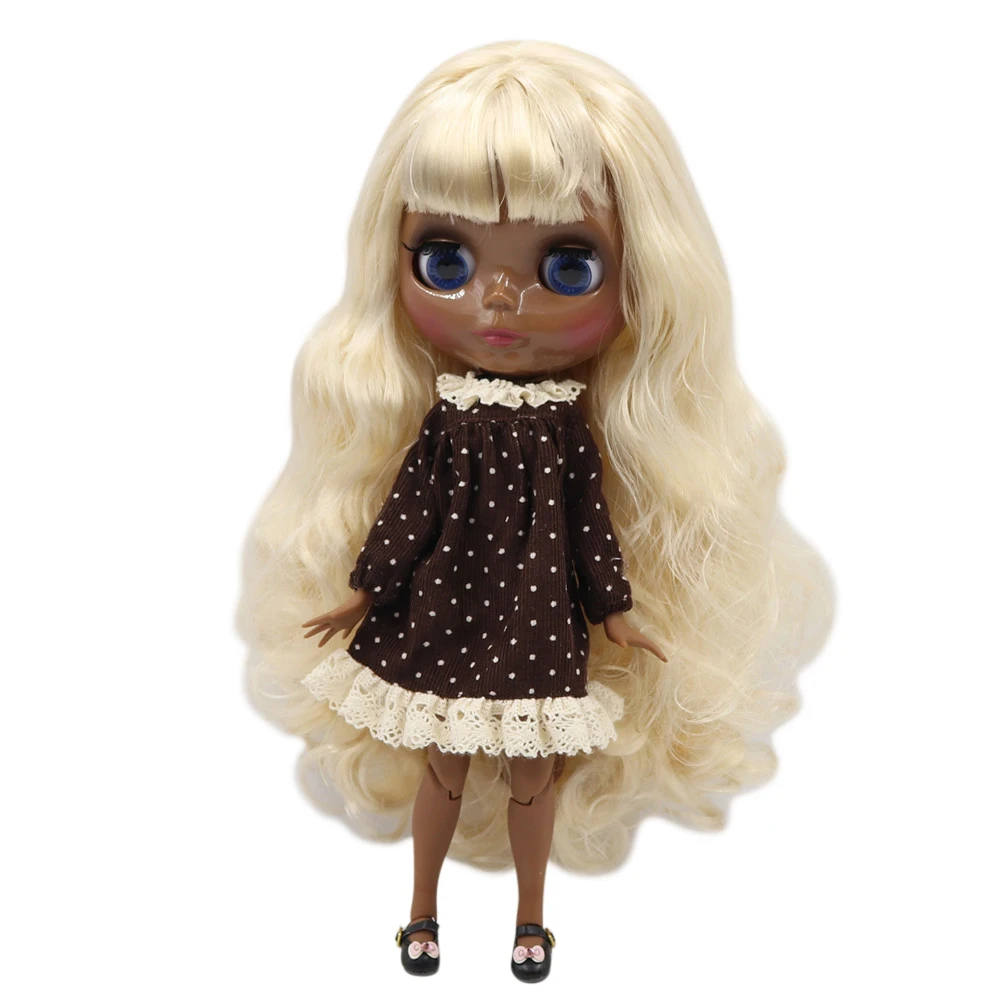 Кукла Blyth от ICY DBS супертемная черная кожа глянцевое лицо блестящие золотые волосы