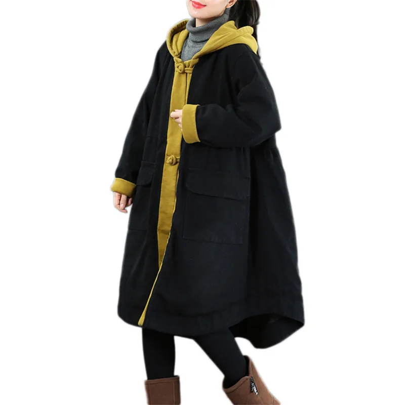 2019 New Women Denim Jacket Elegant Color Matching Thicken Outerwear Large Size Loose Retro Three Buckles Hooded Coat Lj280