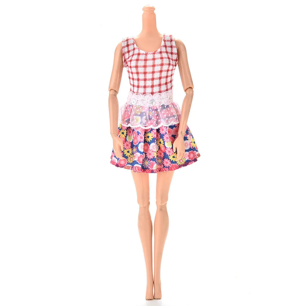 

New Fashion Handmade Lace Patchwork Mini Tank Doll Dress Clothing Summer Plaid Flower Print Doll Dress For Hot Sell