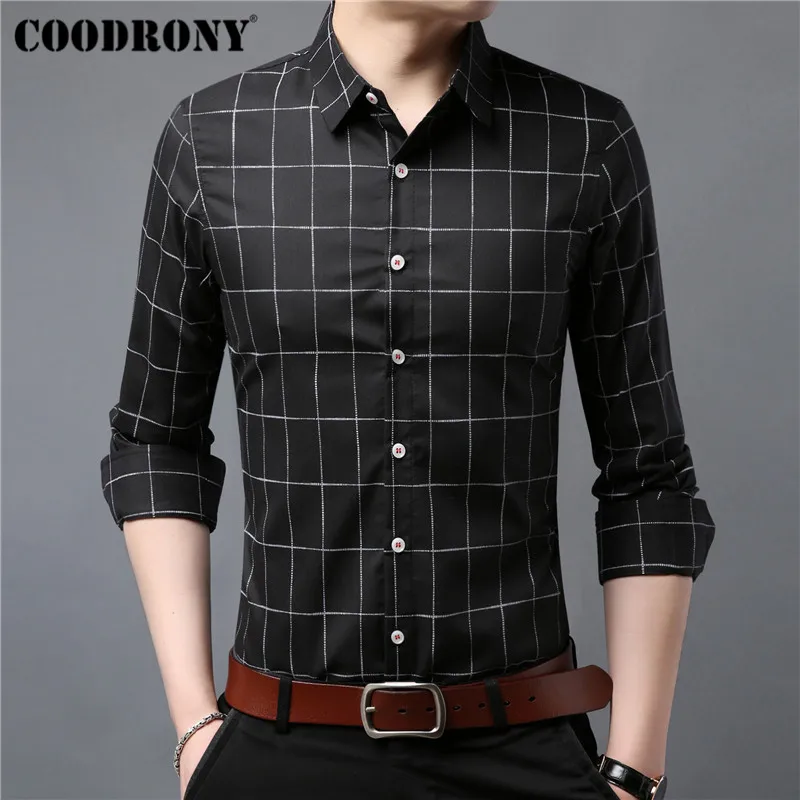 Бренд COODRONY, мужская рубашка, осенняя одежда, деловые повседневные рубашки, Классическая рубашка в клетку, мужская хлопковая рубашка с длинным рукавом, Camisa Masculina 96052