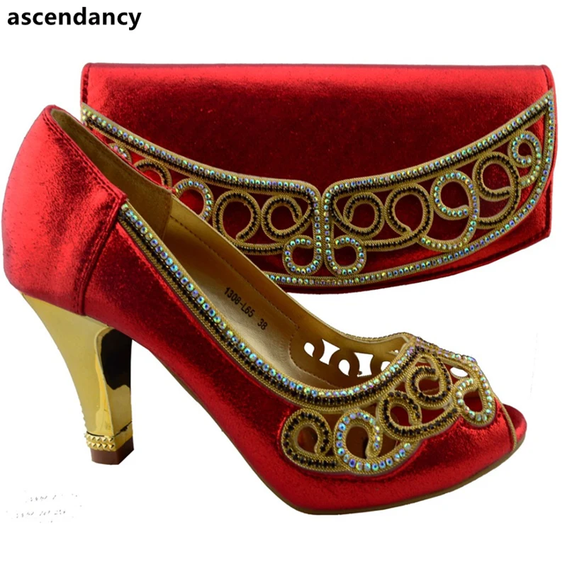 

Latest Red Color Shoe and Bag To Match Italian High Quality Matching Italian Shoe and Bag Nigerian Shoe and Bag Set for Parties
