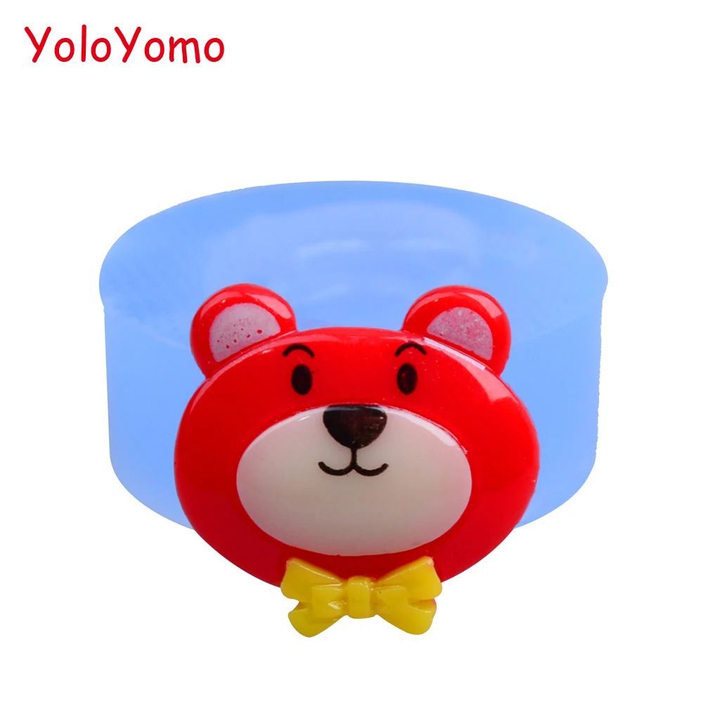 

D049YL Cute Bear Head with Bow Silicone Mold Bear Mold 21mm - Fimo Polymer Clay Cabochon Fake Food Molds Food Safe