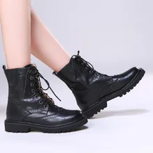 Осень Женщины LTTL Ботильоны на шнуровке Мотоцикл Сапоги Против бокового заноса Единственным Модные Женские Туфли