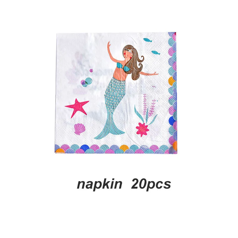 Одноразовые чаша-контейнер с рисунком русалки, салфетки для детей, вечерние украшения для девочек на день рождения - Цвет: napkin 20pcs