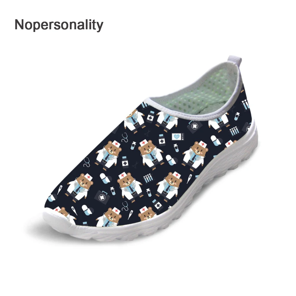 

Nopersonality Cute Cartoon Nurse Bear Print Loafers for Women Breathable Female Ladies Mesh Loafers Comfortable Ladies Sneakers