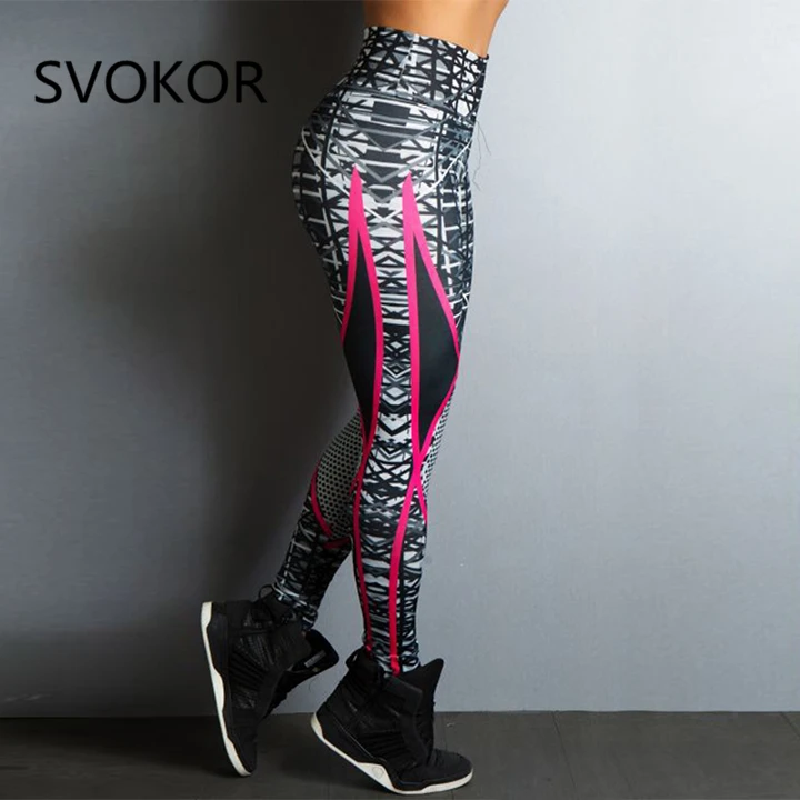 SVOKOR Leggings for Women women' Geometric Line Print Leg Pants Polyester High Waist Hip Elastic Slim Breathable Leggings high waisted leggings