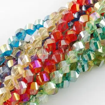 

Electroplate Glass Beads Strands, AB Color Plated, Faceted, Twist, Mixed Color, 8x8x8mm, Hole: 1mm