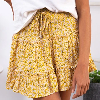 

Summer Bohemian Floral Skirts Women Sexy High Waist Frills Skirt Flower Printed Half-length Skirt Beach A-line Short Mini Skirts
