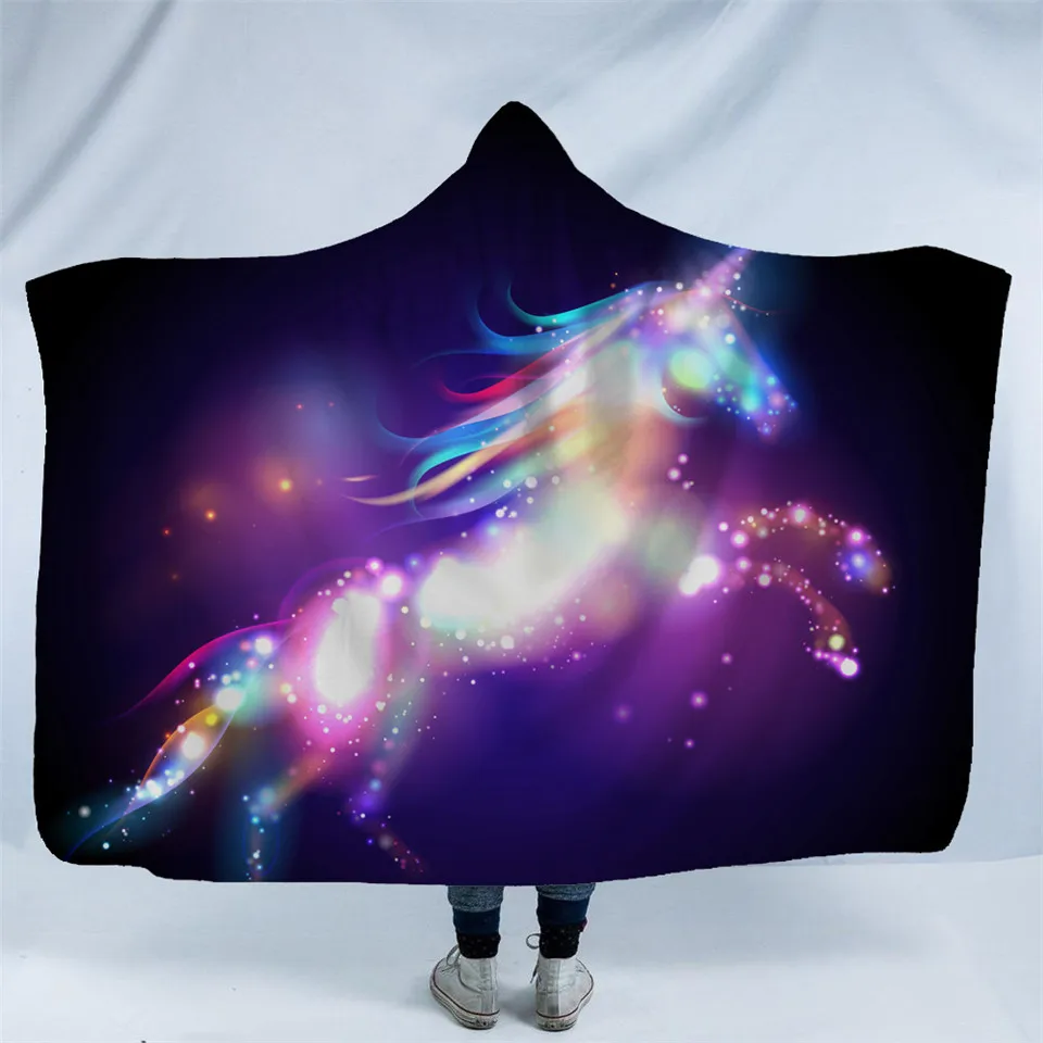 Мягкое Флисовое одеяло с капюшоном с изображением единорога для девочек Прямая поставка
