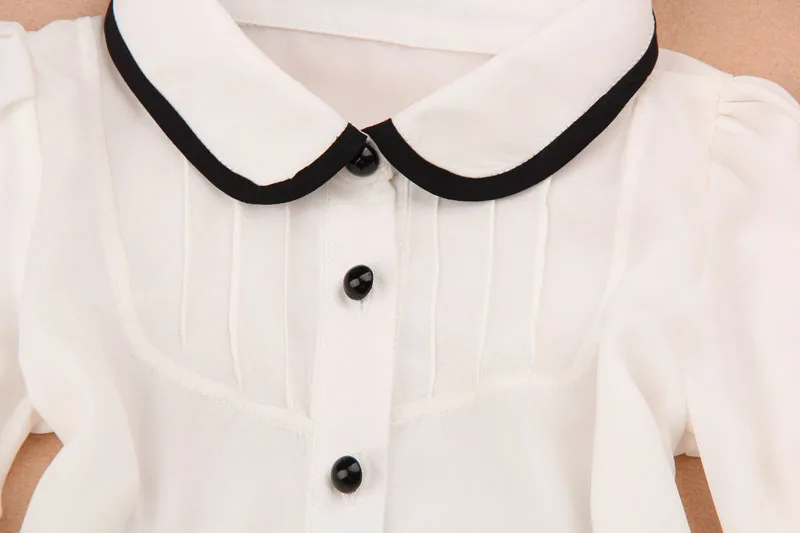 Осенняя блузка для девочек детская одежда белая школьная Блуза для девочек однобортная шифоновая Детская рубашка возраст От 2 до 16 лет