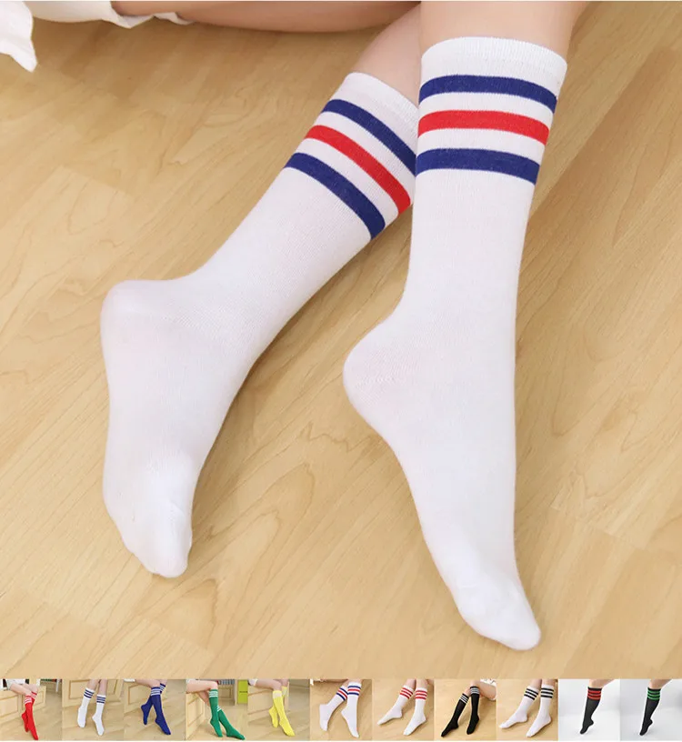 Модные женские носки в стиле Харадзюку, 16 цветов, полосатые спортивные носки средней длины, эластичные носки для студентов, длинные носки в морском стиле