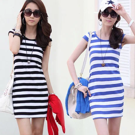 

Summer Women's Dress Striped Slim Short Sleeve Fashion Casual O-Neck Wild Sheath DressThin Sexy Women Dress SS329