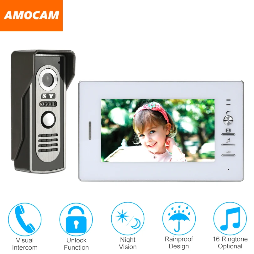 

7 Inch Monitor video Door Phone Doorbell system wired Video intercom night vision Aluminium alloy Camera Video doorbell