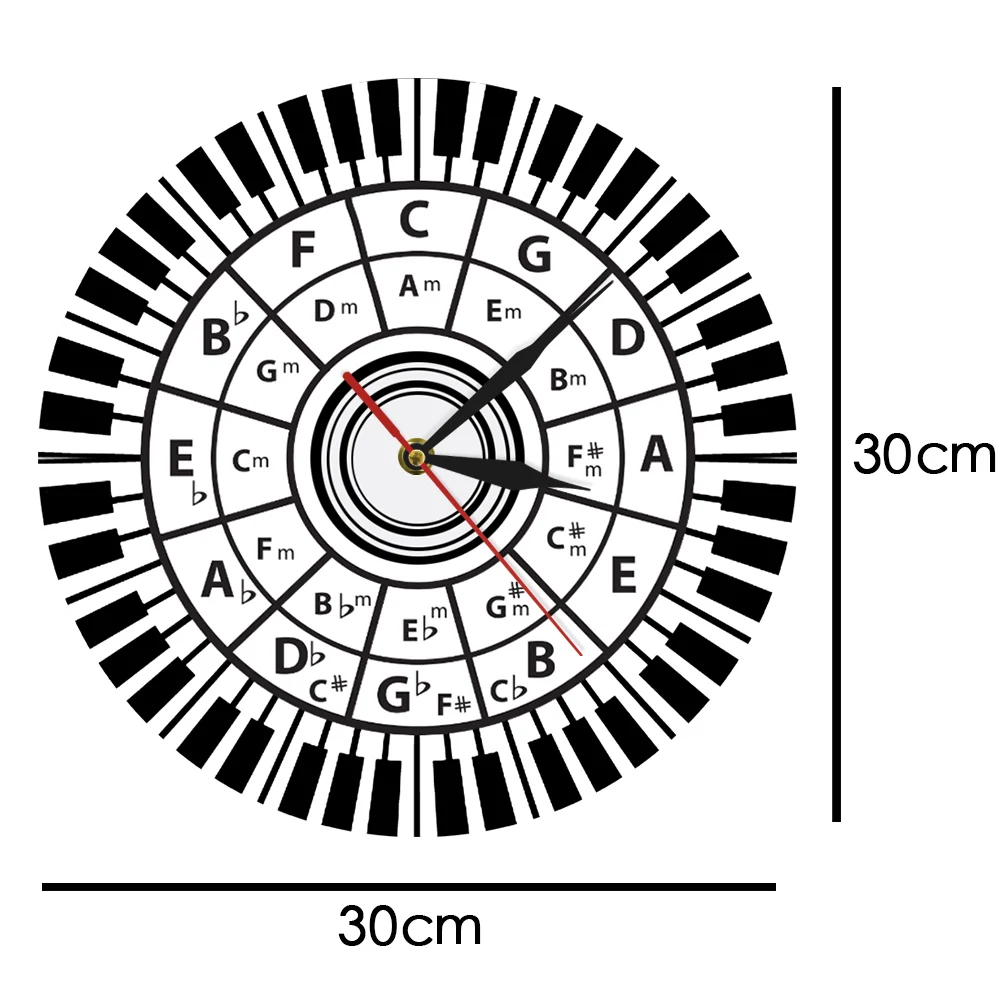 Черно-белые Креативные 3D настенные часы с клавишами фортепиано, музыкальные ноты, силуэт, декоративные часы, фортепианные художественные часы, настенные часы
