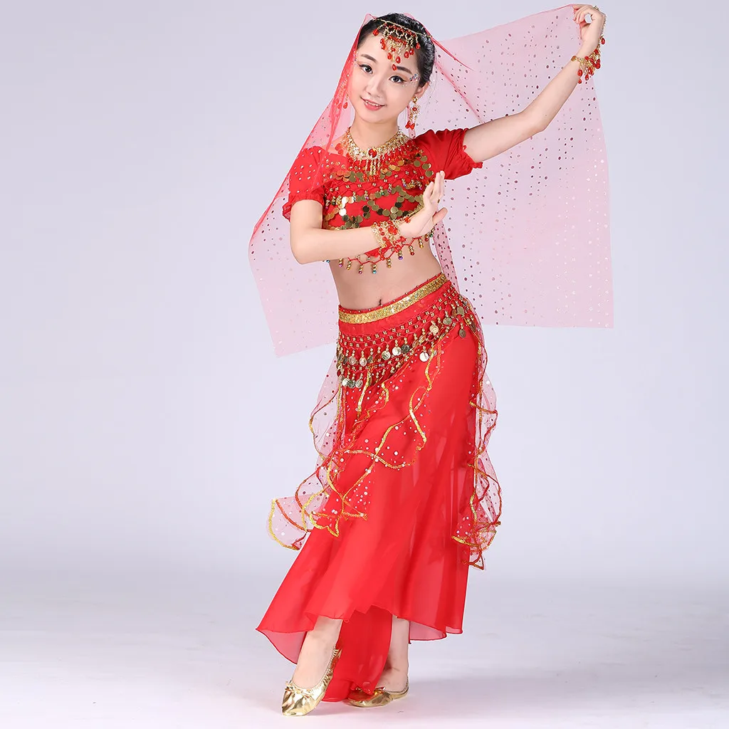 Детский набор костюма для танца живота, платье для восточных танцев, детские платья, индийская одежда для танца живота, детский индийский комплект одежды
