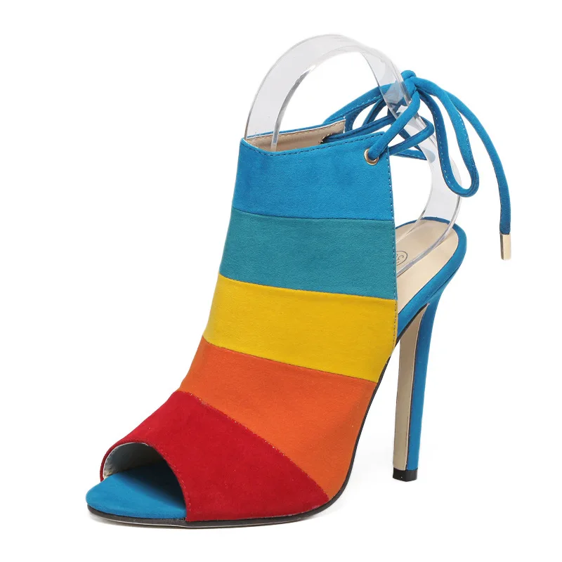 

Summer Fish mouth shoes Women High Heels Stiletto Sandals Lady Sexy rainbow Pumps Female Ankle Strap Shoes girls Sandals