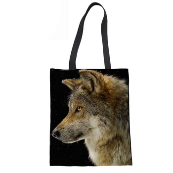 

Canvas Handbag Soft Beach Bag for Girls Reusable Shopping Hand Bags Women Coth Bag Wolf Prints Channels Handbags Female New