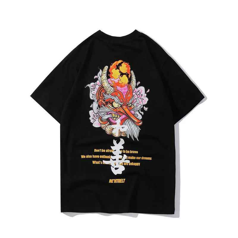 Bebovisi, японская Мужская футболка с демоном,, хип-хоп, с принтом дьявола, Мужская хлопковая футболка, мужская, Харадзюку, городская уличная одежда, Swag