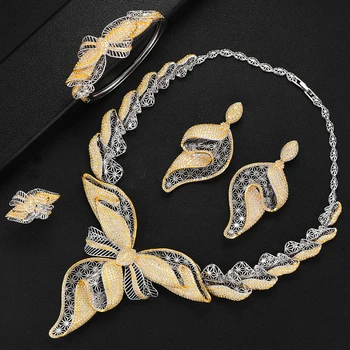 

SisCathy 4PCS Women Wedding Jewelry Sets Hot Luxury Belt Flowers Cubic Zirconia Choker Necklace Earring Dubai Jewellery Sets