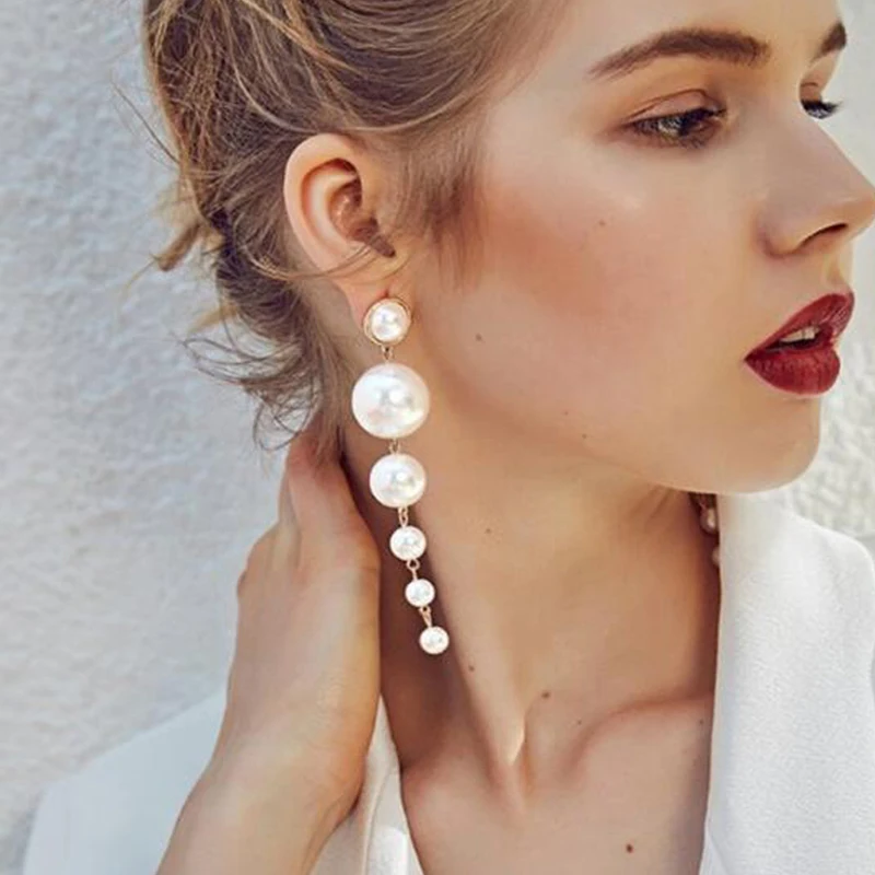 

Fashion Statement Multiple Pearls Long Dangle Earrings Jewelry Vintage Gorgeous Wedding Chandelier Earrings For Women Best Gifts