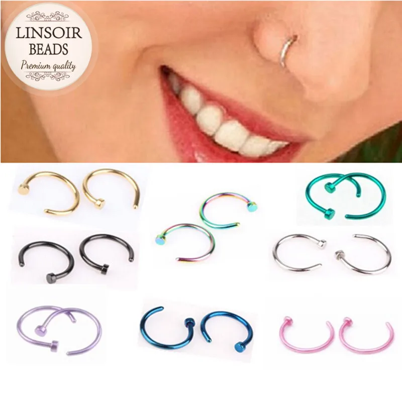 

LINOSIR 10pcs Medical Titanium Fake Nose Rings For Women Punk Septum Clicker Body Piercing Jewelry Faux Nariz Percing Nez F3778