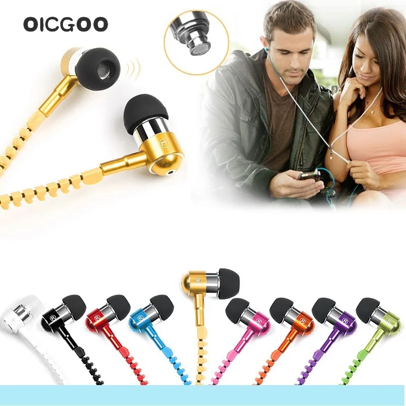  2015 New Metal Zipper Earphones 3.5mm in ear earphone with mic for IPHONE 4s 5 5s for ipad 2 3 4 mini mp3 mp4 For samsung S5 S6 