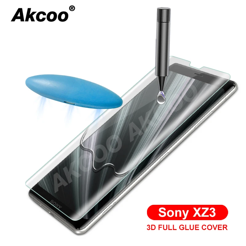 AKCOO Nano Liquid UV Full Glue Tempered Glass For Sony XZ3 Screen Protector For Sony XZ3 With UV Ligh