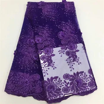 

Purple Onion African 3d Flower Tulle Mesh Lace Fabric Nigerian Lace Fabric 2019 High Quality French Lace With Stone And Beads