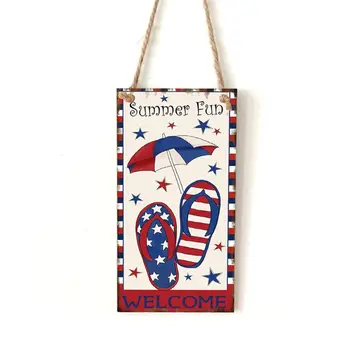 

Vintage Wooden Hanging Plaque Welcome Summer Fun Sign Board Wall Door Home Decoration Independence Day Party Gift