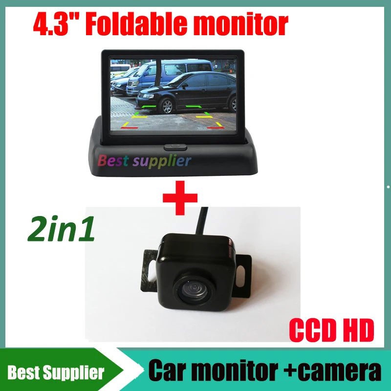 

2in1 Car rear view backup camera CCD HD Universal parking camera + car foldable monitor 4.3inch monitor mirror