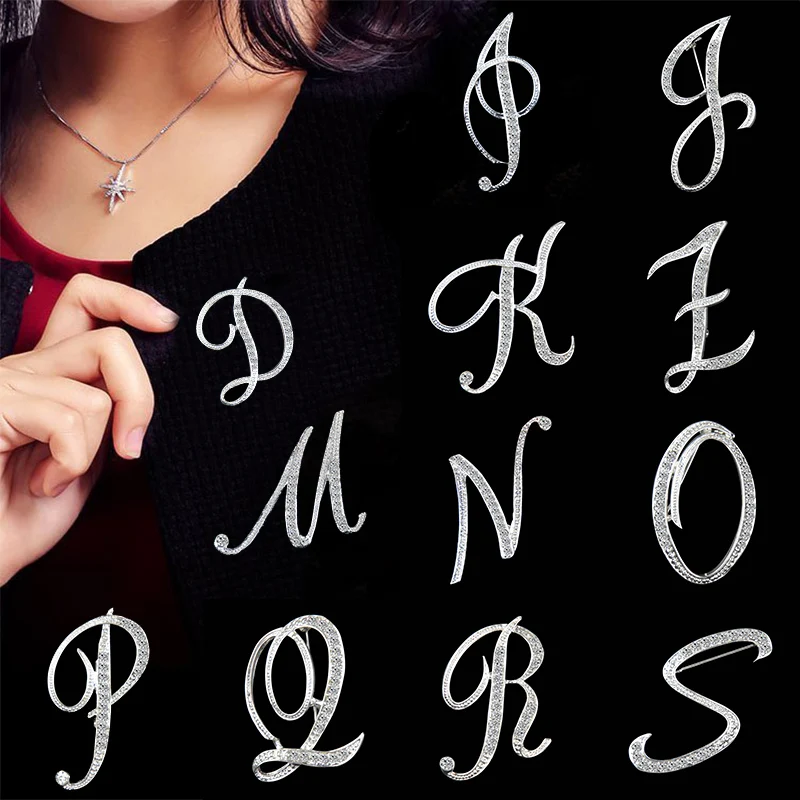 

Fashion 1PC High Quality Crystal 26 letters Temperament Women Sweater Scarf Suit Trendy Charming Elegant Accessories Brooch