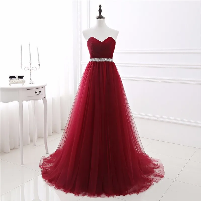 

Elegant Burgundy Evening Dresses With Belt Vintage Sweetheart Long Tulle Formal Cheap In Stock Party Gown Plus Size Custom Made