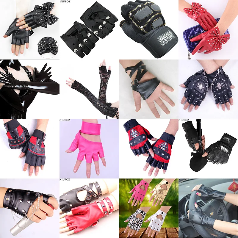  FLORVIV Black Fingerless Gloves PU Faux Leather Goth Cosplay  Costume Punk Halloween Performance for Women Girls : Clothing, Shoes 