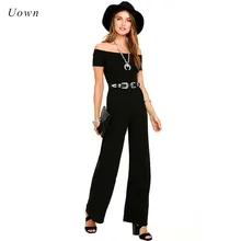 Женский комбинезон с вырезом лодочкой и открытыми плечами, длинные штаны, комбинезон, черный, красный, широкие штанины, летние, для работы в офисе, формальные комбинезоны, комбинезоны XXL