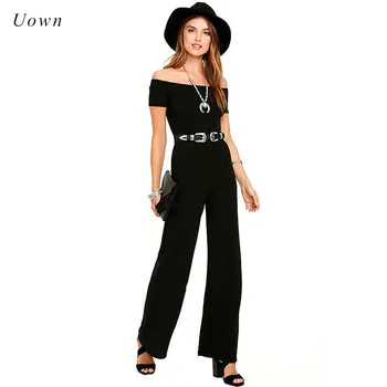 

Slash Neck Off the Shoulder Jumpsuit Women Long Pants Romper Black Red Wide Leg Summer Office Work Formal Jumpsuits Overalls XXL